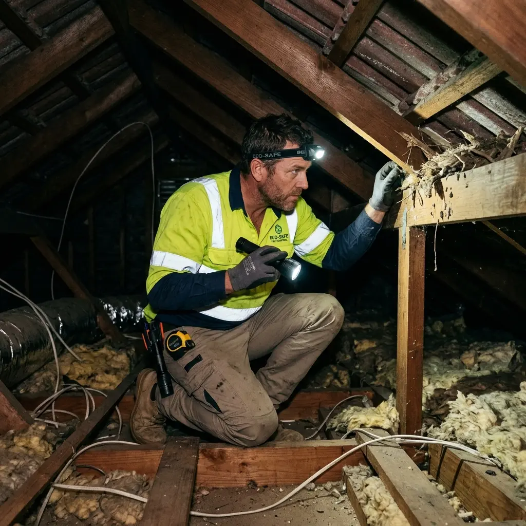 Technician using detection equipment to locate a dead rat inside a Delahey wall cavity
